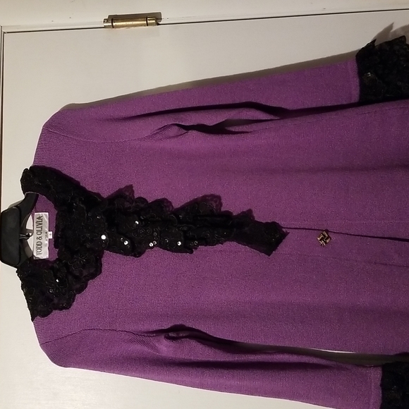 New Todd & Olivia USA Knit Sweater Suit Lace Vintage Brand Church Set Wool Poly - Picture 1 of 14